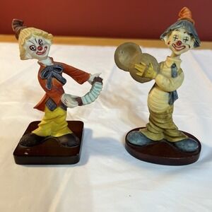 Vintage Molded Resin 5" Clowns Hand Painted Figurines Musical Instruments